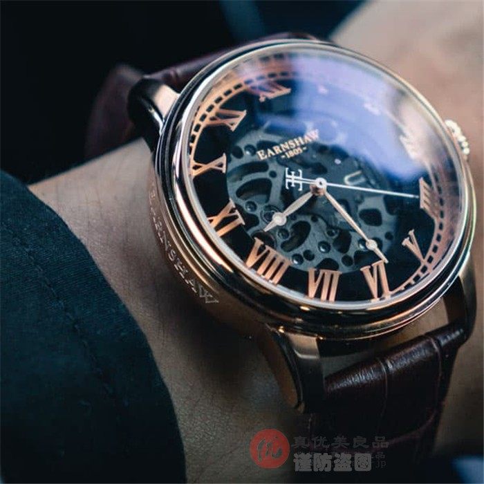 日本代购 earnshaw 潮男款复古全镂空表盘自动机械休闲真皮手表