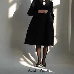 AcidPoire原创自制设计高端气质冬季 大衣外套 山茶全羊毛黑色长款
