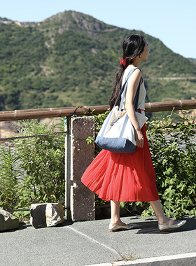 AcidPear最后一夏侯麦红重工压褶腰部交叉绑带小众设计半身长裙女