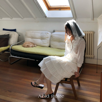 Acid Poire2026夏季新品高端气质通勤黑白2色衬衫镂空蕾丝套装女