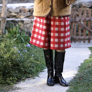 宽松舒适日系复古穿搭红格羊毛短裤 Acid 新品 2025冬季 女 Poire
