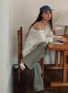 AcidPear 2024 pre-fall  秋季新品街头感军绿色工装长裤阔腿裤女