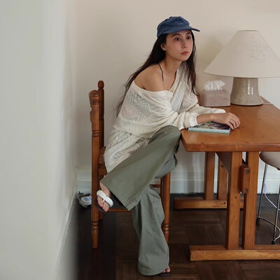 松紧腰街头军绿色工装长裤