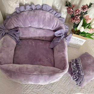 冬季 小型犬棉窝北极绒加厚靠背猫窝比熊马尔济斯泰迪沙发方窝 新款