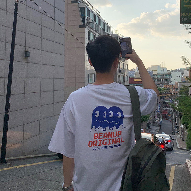 方寸先生 卡通印花短袖t恤白色男2019新款夏季韩版百搭半袖体恤潮