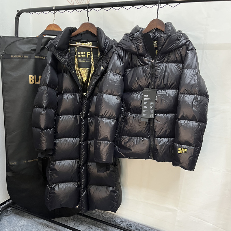 黑金鹅绒服连帽男女同款黑色新款棉袄高端情侣款大牌轻奢羽绒服女