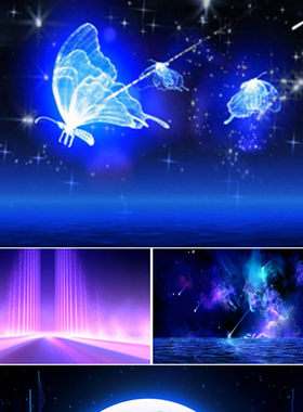 歌曲夜空中最亮的星led动态背景视频素材 粒子星空流星雨光效蝴蝶