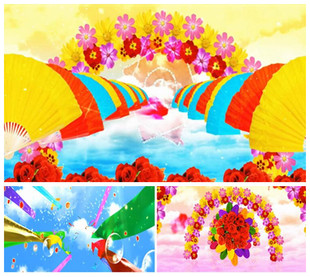 拥军花鼓 舞台表演背景 陕北民歌led动态视频 扇子 花海 开场