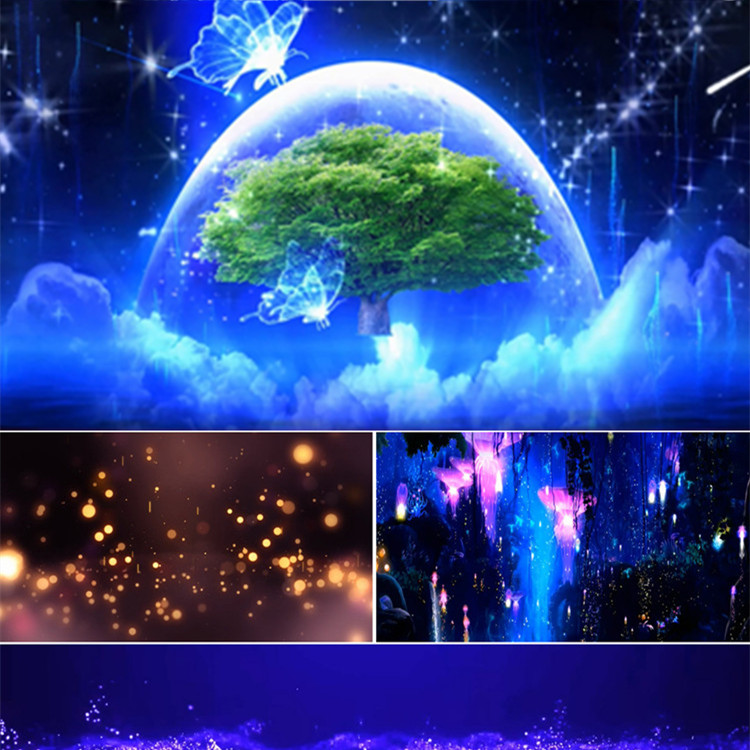 王冕歌曲勉为其难舞台表演背景视频led素材 晚会演出粒子星空蝴蝶