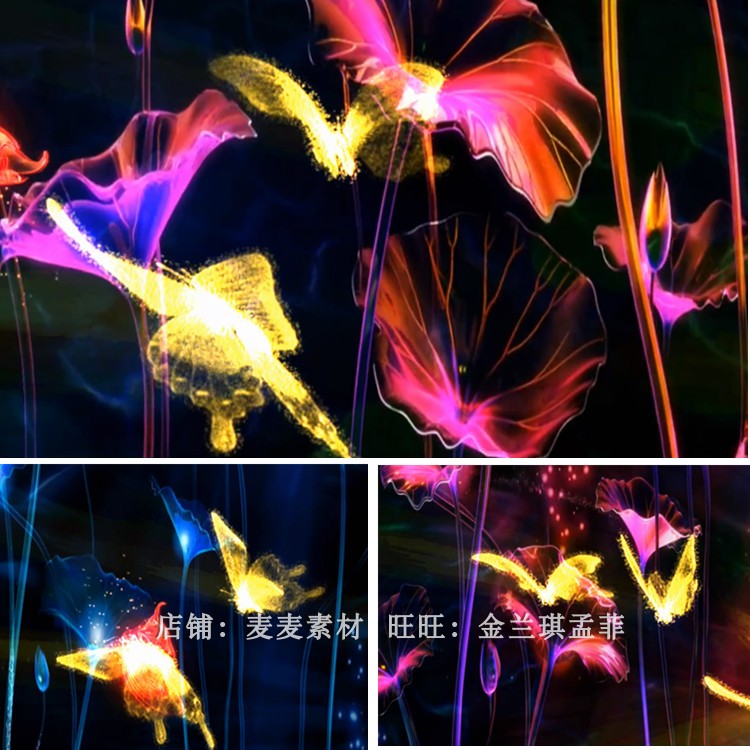 唯美大气 舞蹈背景 彩蝶 光效蝴蝶 莲叶 梦幻粒子 led动态视频