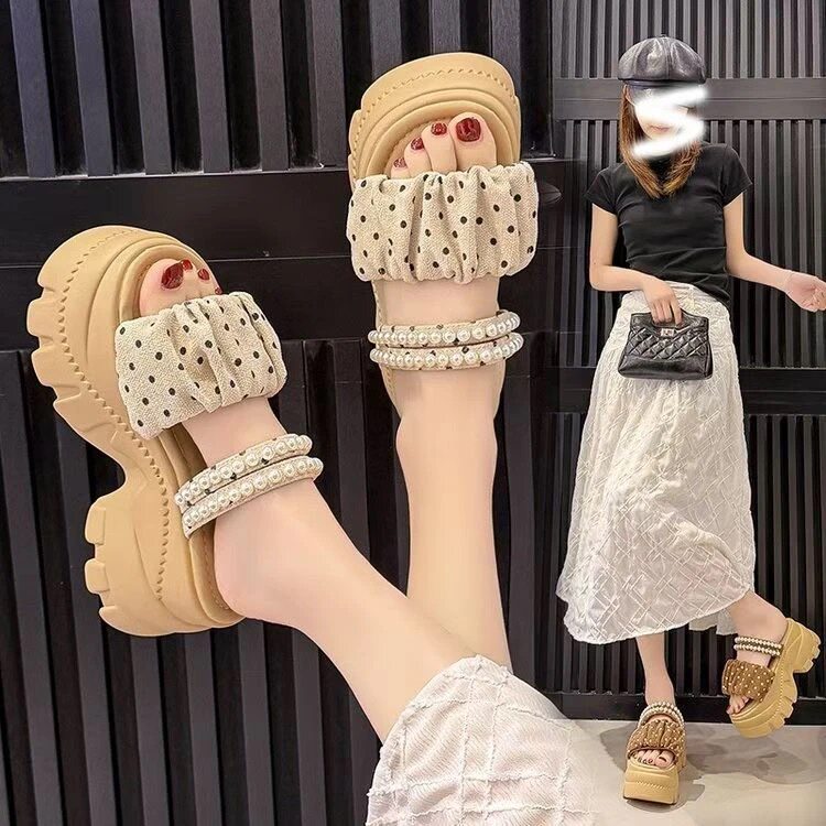 2026夏季新款时尚凉拖外穿防水台高跟露趾拖鞋女波点凉鞋拖二穿潮
