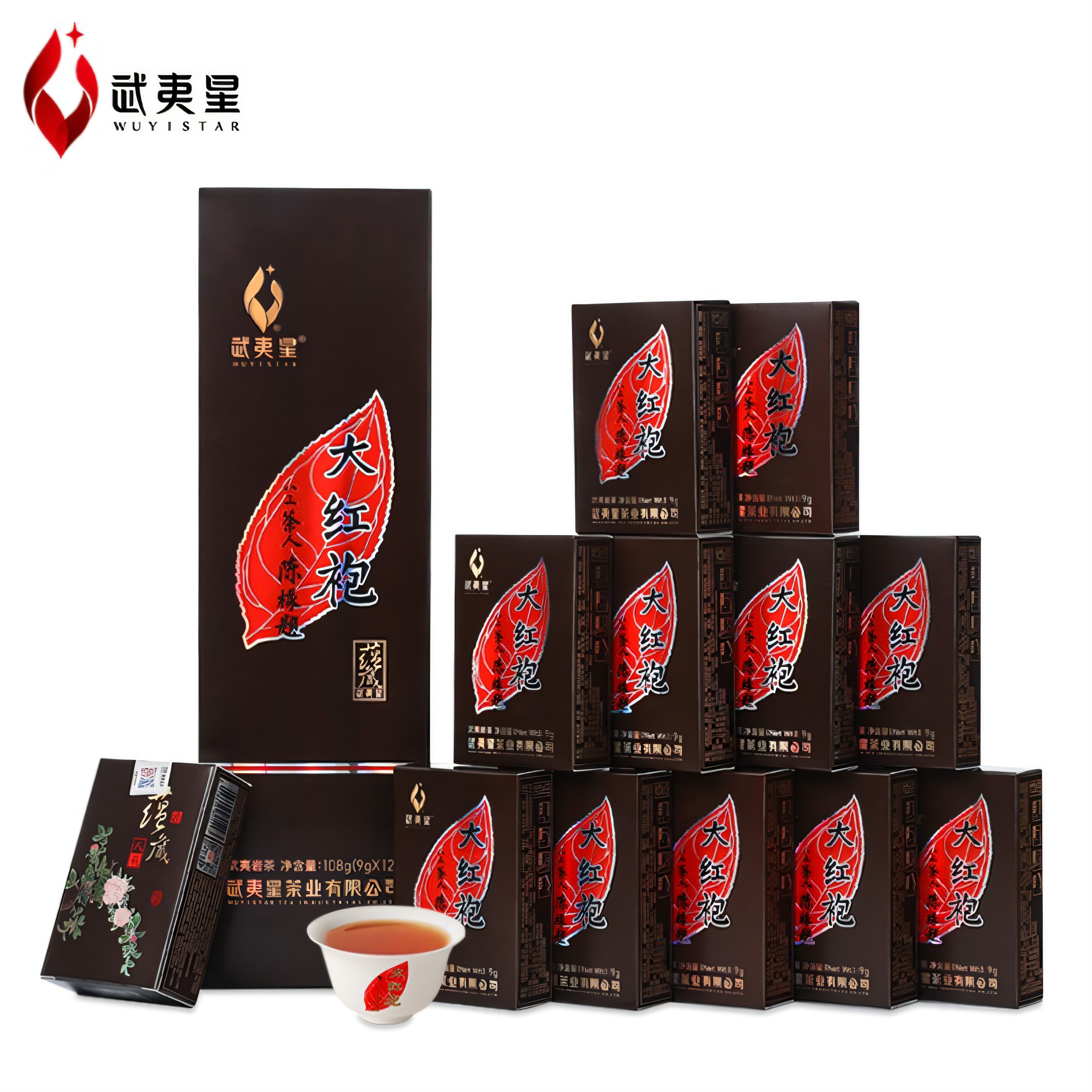 武夷星蕴藏八载陈香大红袍108g12泡茶叶武夷岩茶五香烟条装礼盒