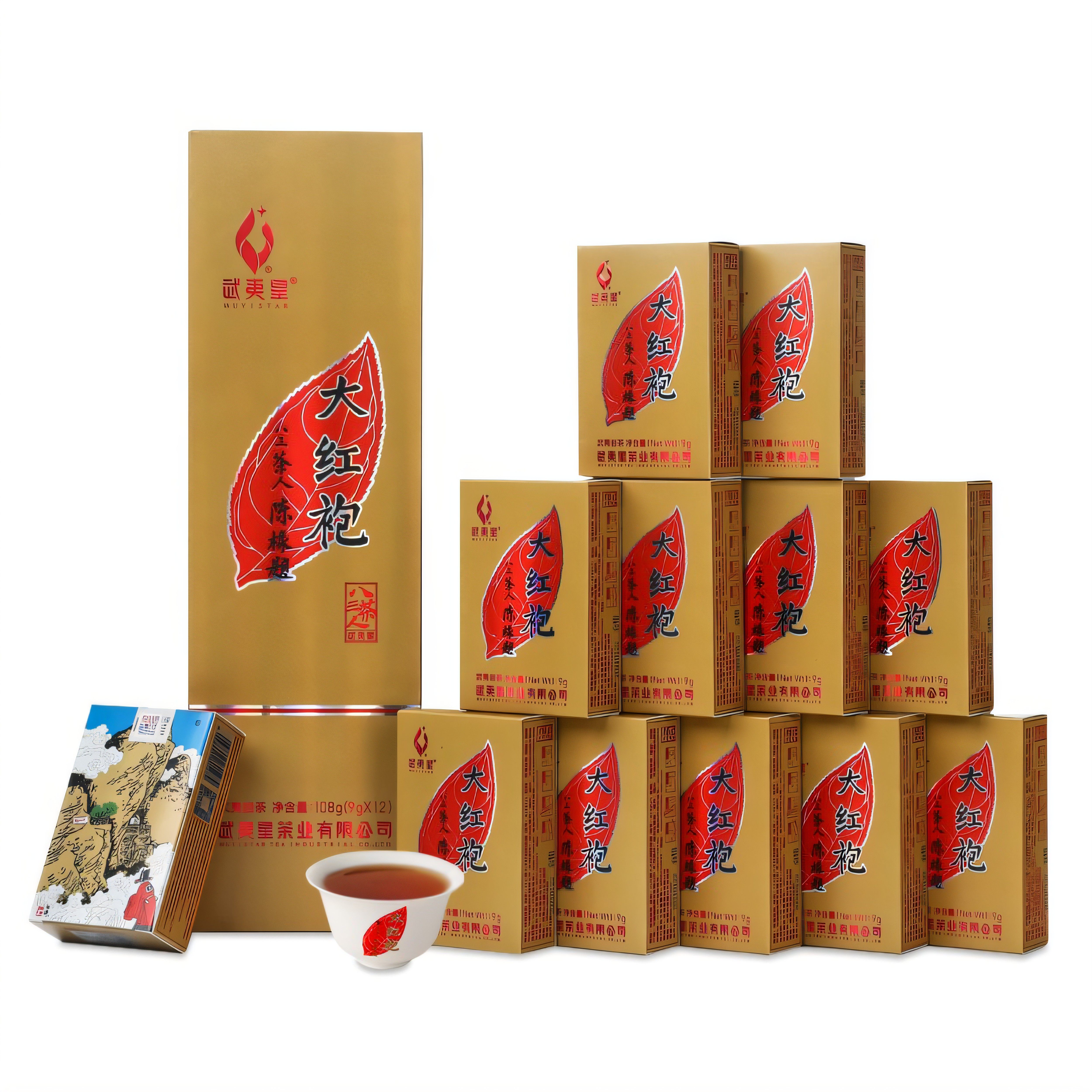 武夷星八三茶人大红袍108g12泡茶叶武夷岩茶经典五香烟条装礼盒