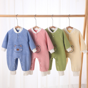 婴儿连体衣秋冬款宝宝哈衣爬服奥利绒冬天保暖睡衣冬季家居服冬装