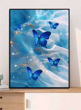 ins风蓝色金色蝴蝶装饰画艺术卧室挂画餐厅书房壁画客厅高颜值