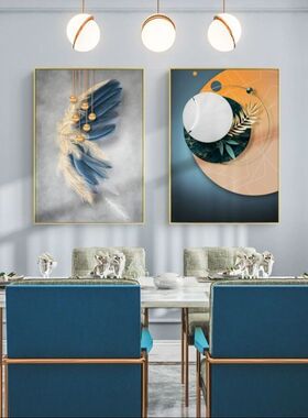 众间现代轻奢装饰画蓝色羽毛抽象人物挂画客厅壁画主卧室床头墙画