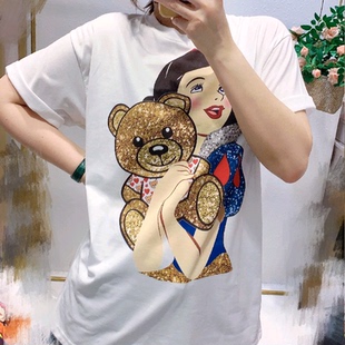 创意粉嫩少女心甜美公主款新品均码宽松中长款圆领短袖白色棉t恤