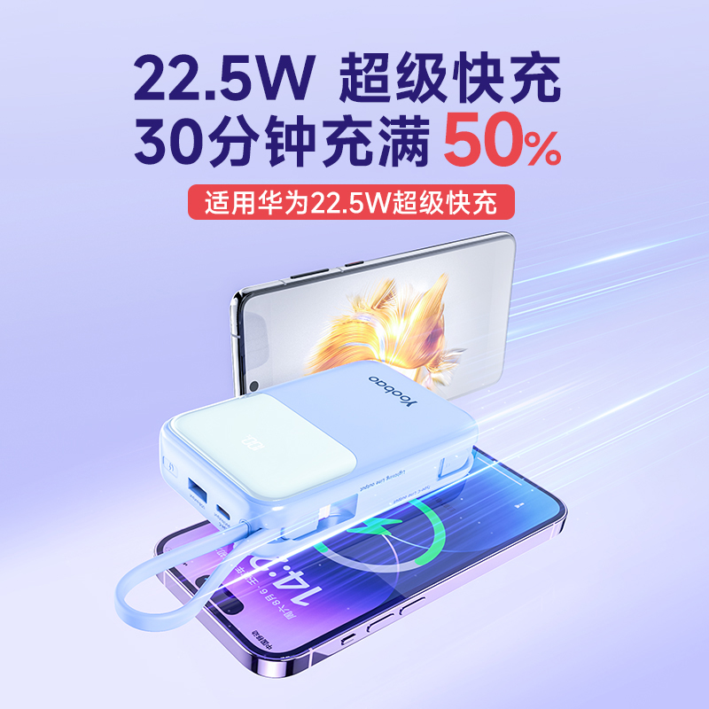 【2025新国标3C认证】羽博自带线充电宝20000毫安大容量pd超级快充小巧便携适用于安卓苹果手机通用移动电源