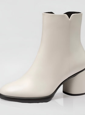 ECCO爱步女鞋粗高跟短筒切尔西靴牛皮英伦时装靴 222613国内现货