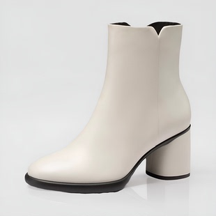 ECCO爱步女鞋粗高跟短筒切尔西靴牛皮英伦时装靴 222613国内现货