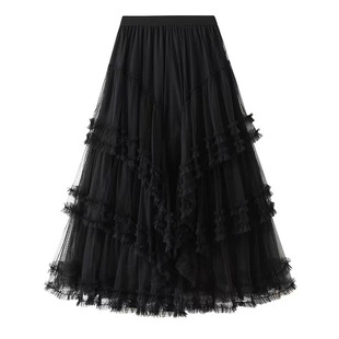 重工花边网纱蛋糕裙蓬蓬蛋糕裙半身裙多层次高级感纱裙