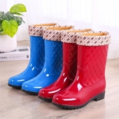 女雨天防水胶鞋 中筒雨鞋 女成人雨靴短筒耐磨防滑加厚保暖加绒水鞋