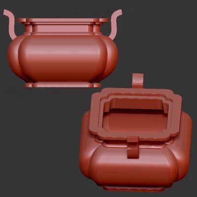 香炉四方炉三维立体图圆雕图stl文件雕刻机3d模型4208