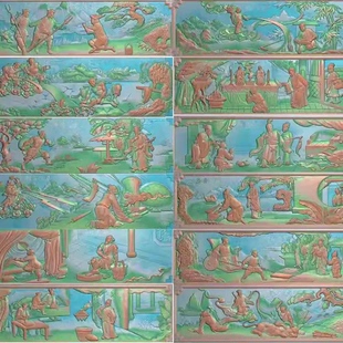 二十四孝故事浮雕扫描图古建祠堂照壁墓碑壁画精雕图24孝人物横板