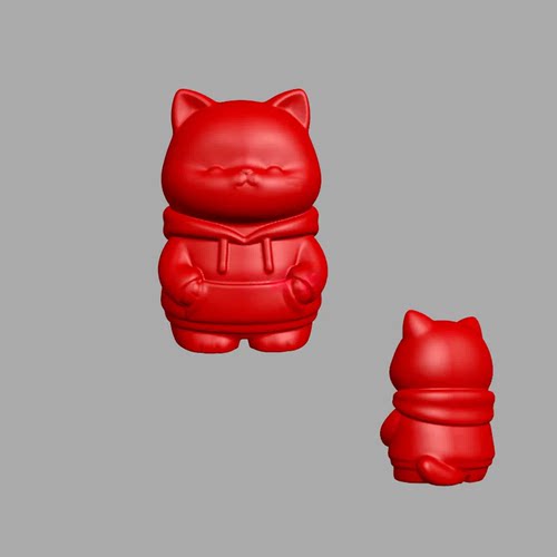 卫衣小猫三维立体图3d打印stl文件圆雕图雕刻机3d模型E36