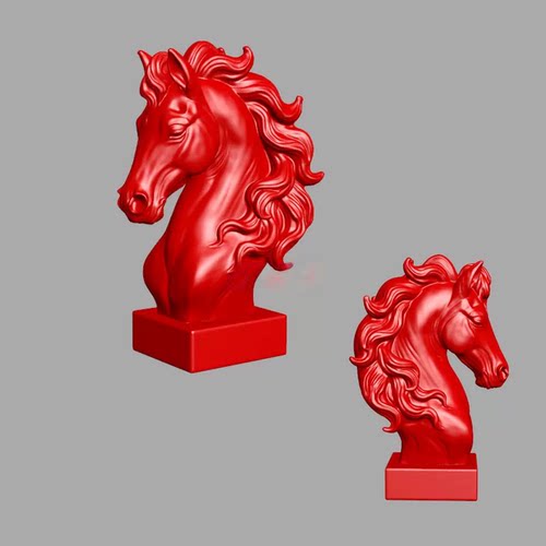 精雕图马头首生肖马三维立体圆雕图stl文件3D打印图雕刻图素材B45