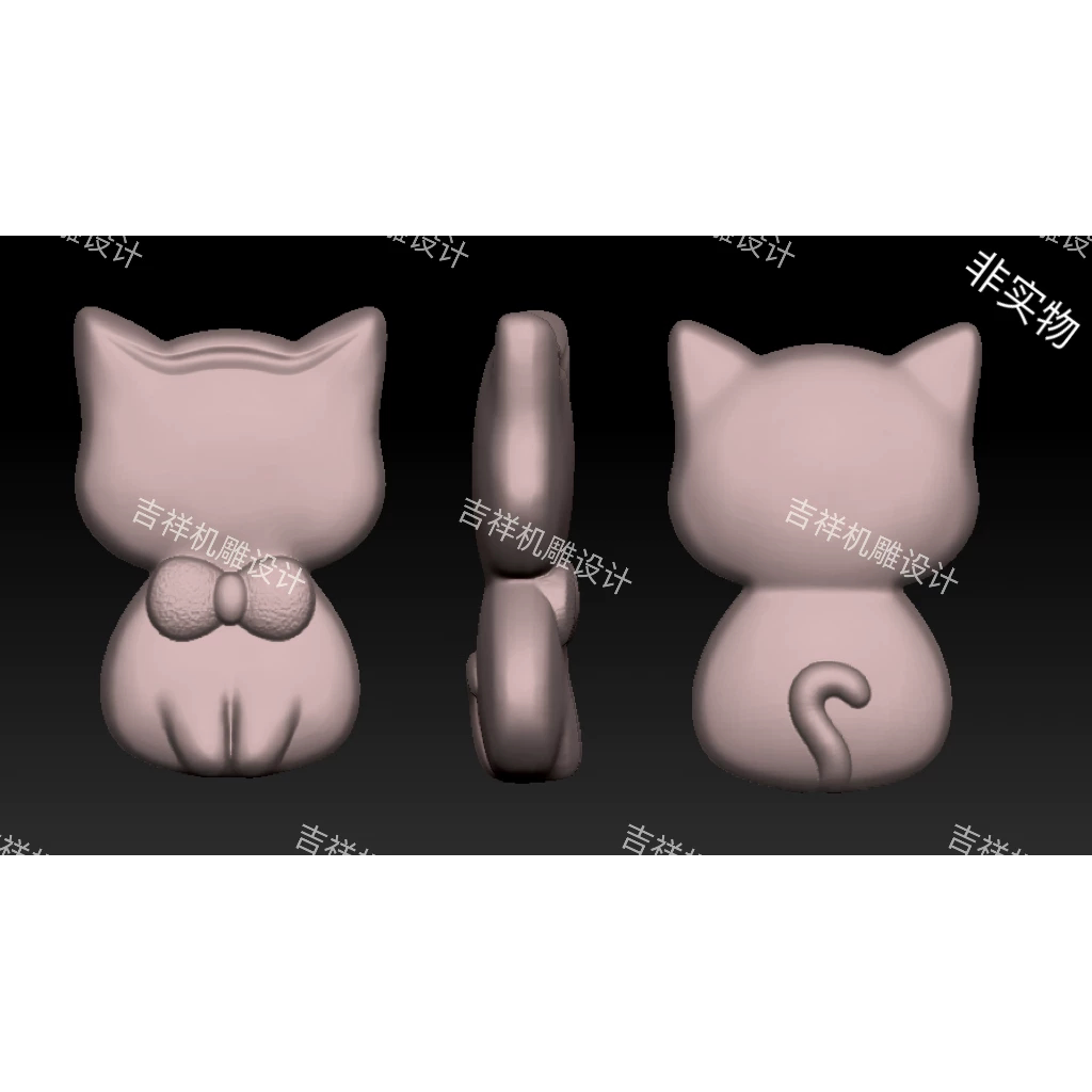 248蝴蝶结卡通猫圆雕图stl 文件立体图3d打印