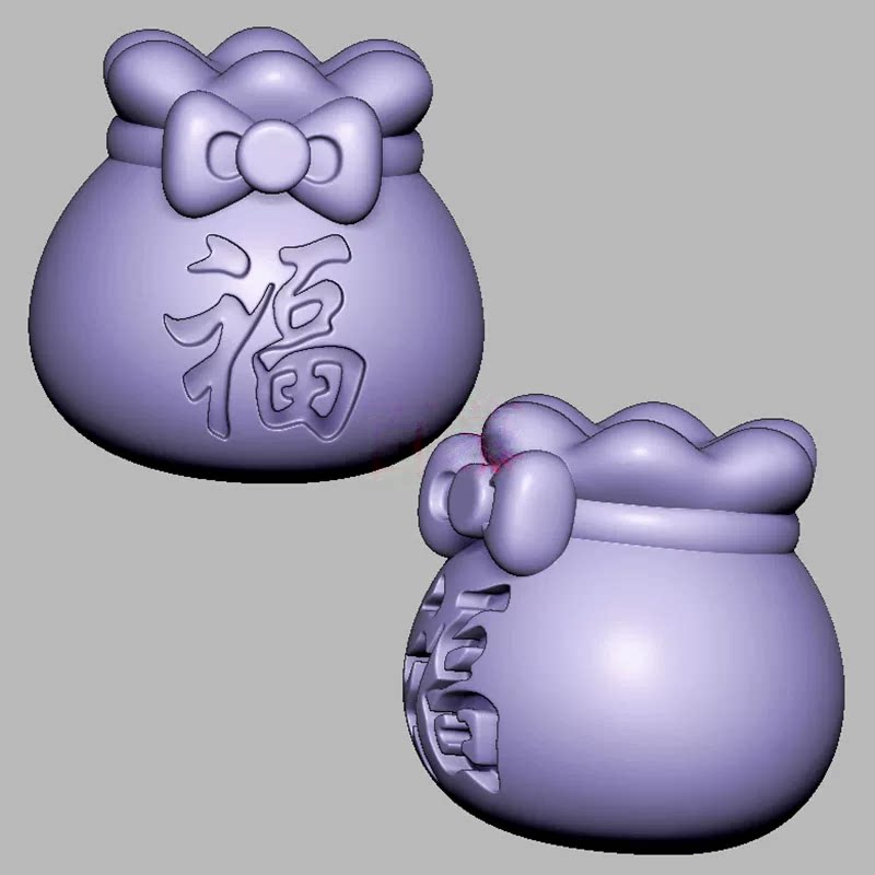 福蝴蝶结钱袋福袋三维立体图圆雕图STL文件雕刻机3D模型2391 - 实物图