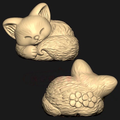 桃花狐狸九尾狐宝宝三维立体图圆雕图纸stl文件雕刻机3d模型3217