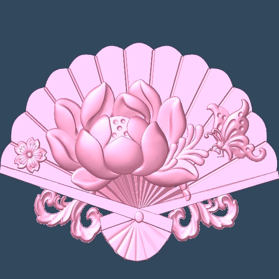 荷花扇子精雕图模型图STL扫描图三维立体图圆雕图玉雕图00181
