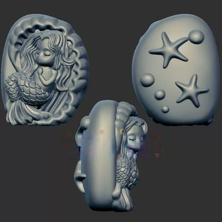 贝壳美人鱼三维立体图3d打印stl文件圆雕图雕刻机3d模型2061