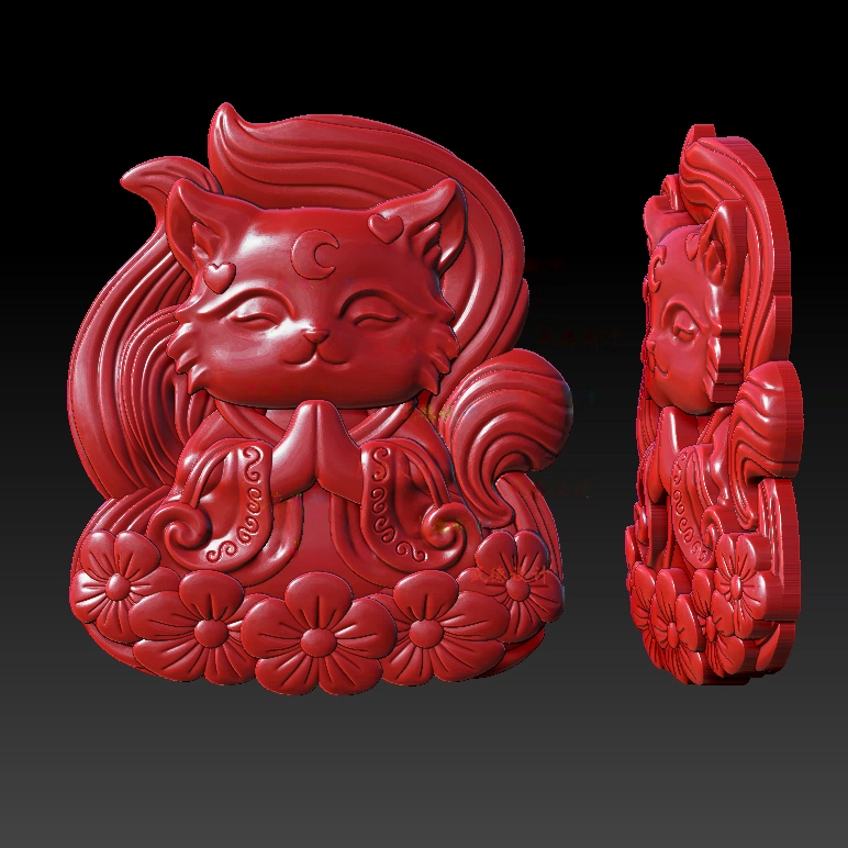 九尾狐 精雕图JDP 单面 STL模型图玉雕图3D打印1823