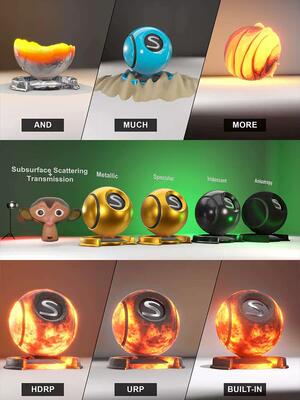 unity材质球大全shader玻璃金属半透明自发光特效材质库urp/u3d包