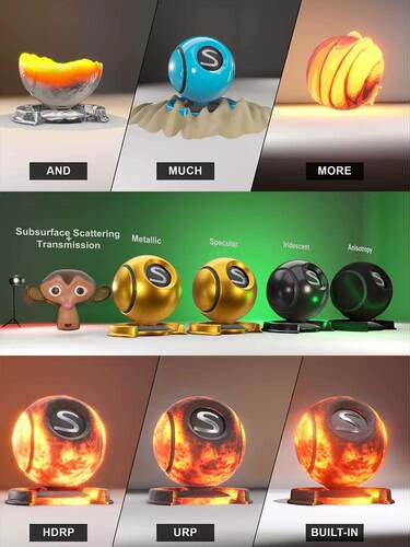 unity材质球大全shader玻璃金属半透明自发光特效材质库urp/u3d包