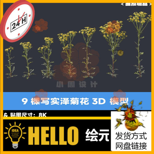9款C4D写实植物菊花3D模型FBX Blender田野三维素材3dmax