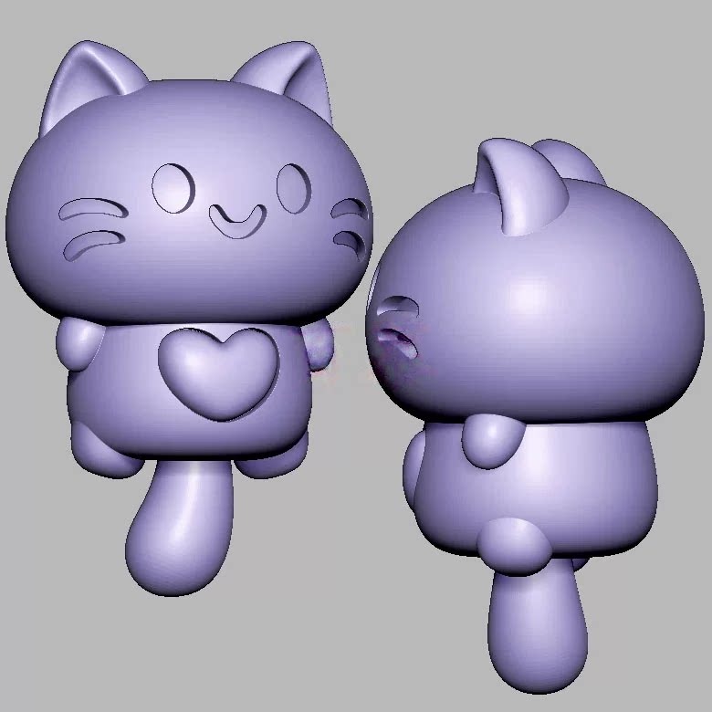 长尾巴小猫咪爱心小猫三维立体图圆雕图STL文件雕刻机3D模型3590