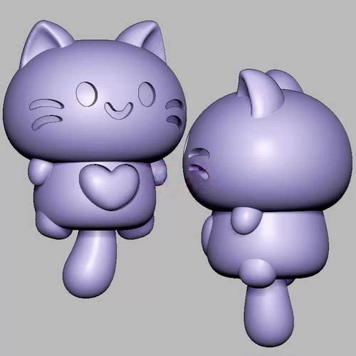 长尾巴小猫咪爱心小猫三维立体图圆雕图STL文件雕刻机3D模型3590