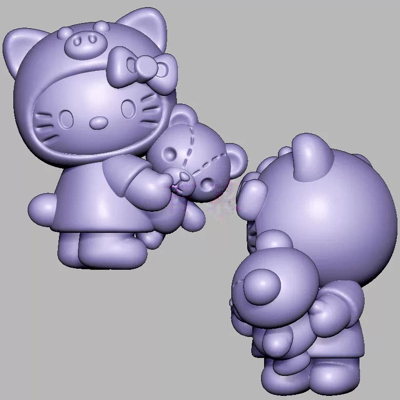 凯蒂猫kt猫小熊三维立体图3d打印STL文件圆雕图雕刻机3D模型2759