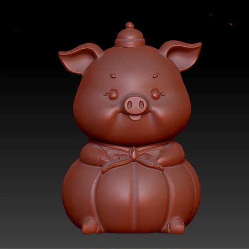 三维立体图圆雕图3d打印stl格式 卡通生肖猪南瓜猪 3d模型 3370