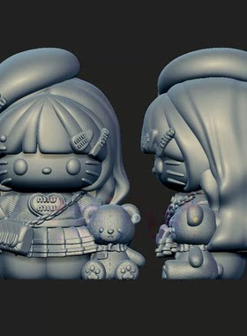 贝雷帽kitty凯蒂猫三维立体图stl文件圆雕图雕刻机3d打印模型018