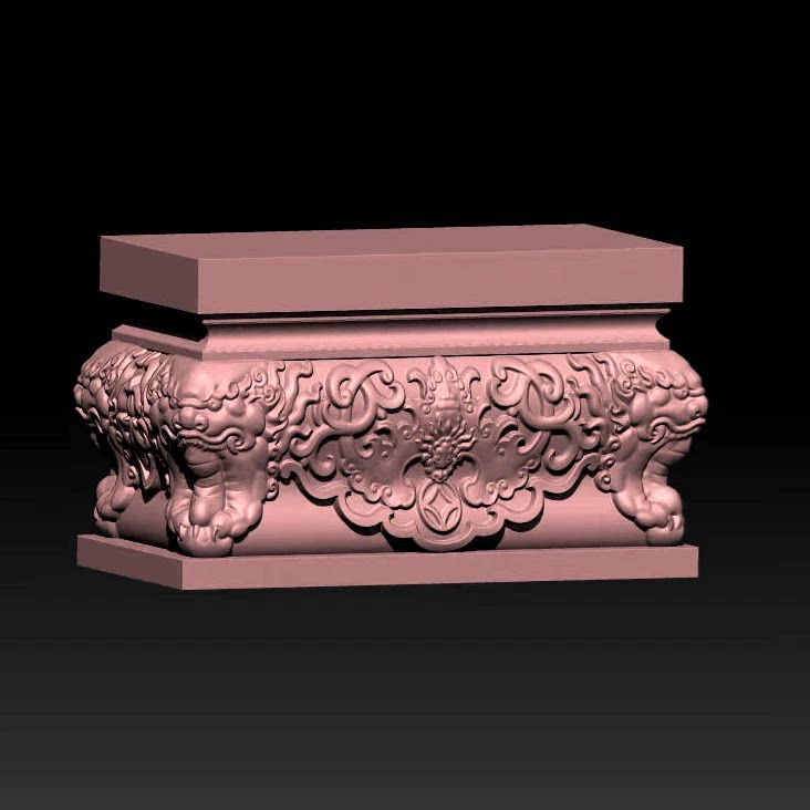 兽头腿桌子长方底座STL格式圆雕图精雕文件3D打印模型脚座石碑座