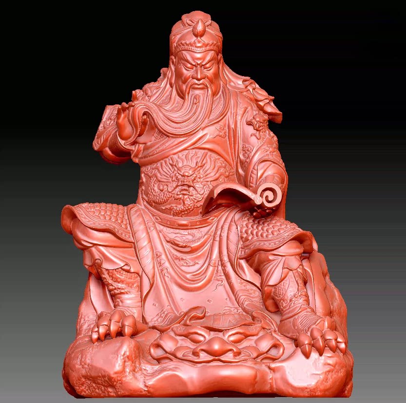 9165关羽关公关二爷读春秋雕塑圆雕图雕刻STL文件3D打印模型图纸