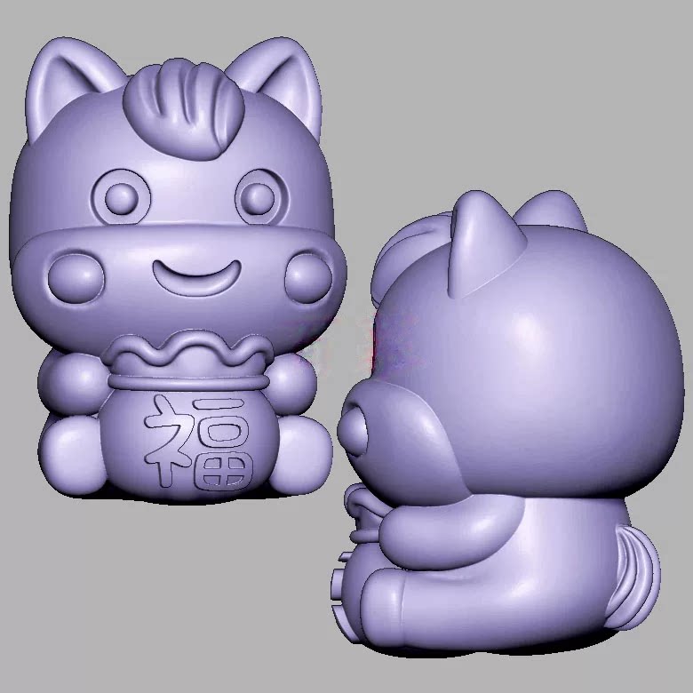 福袋马生肖马钱袋小马三维立体图圆雕图STL文件雕刻机3D模型3545
