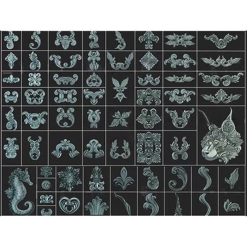 zbrush欧美巴洛克装饰花纹笔刷 alpha贴图obj模型 zb雕刻素材3960