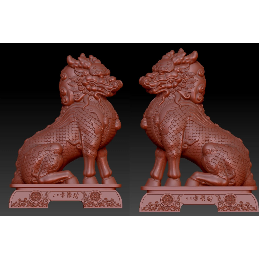 麒麟stl文件圆雕图三维立体图神兽瑞兽麒麟摆件雕刻机3d模型