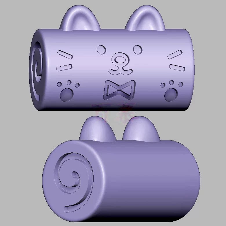 蝴蝶结蛋卷小猫咪三维立体图圆雕图STL文件雕刻机3D模型3571